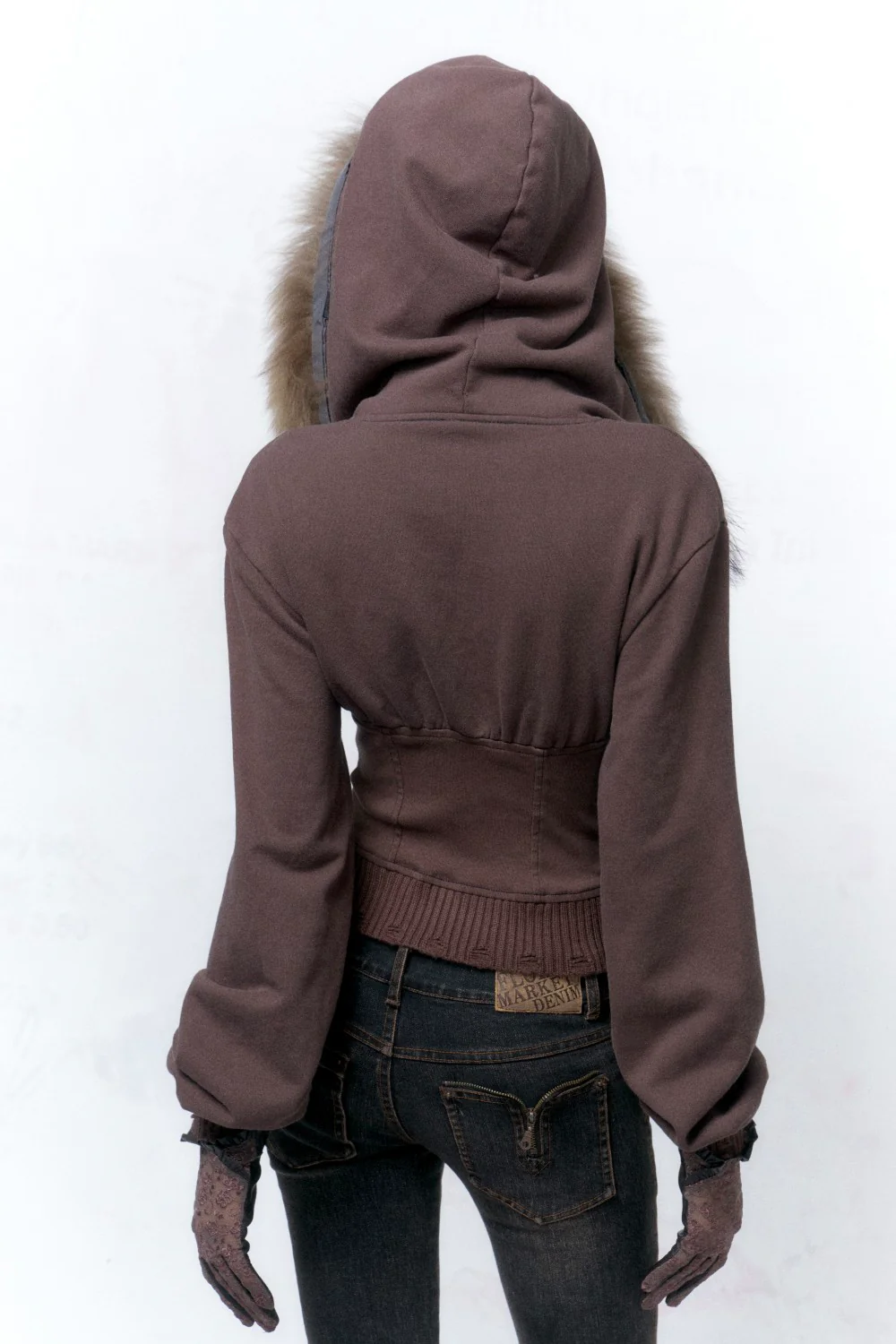 Cropped Coffee Hooded Jacket - Ảnh 2